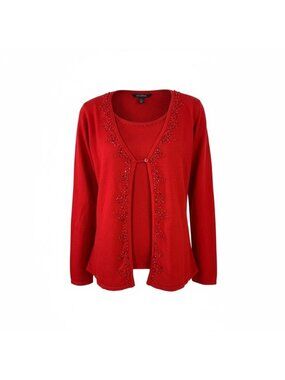 Private Property Red Embellished Attached Twinset Sweater Large